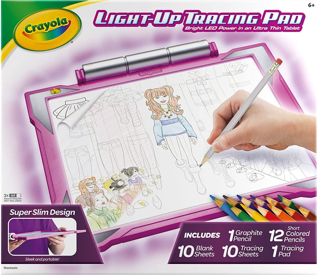 Crayola - pacchetto hobby - tavolo da disegno luminoso per bambini - 12 matite colorate