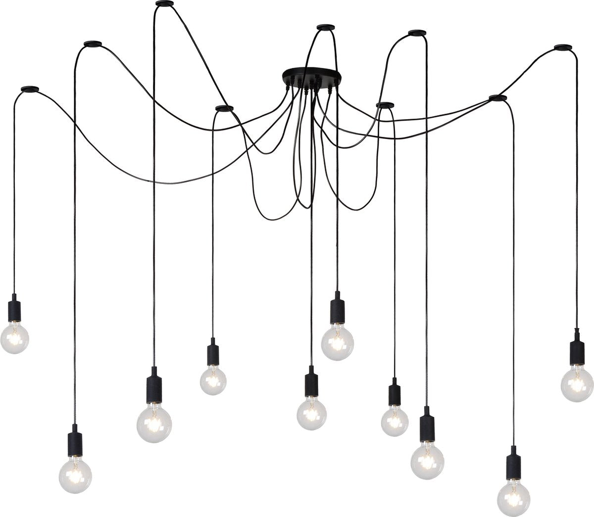 Lucide fix - lampada a sospensione - 10xe27 - adatta per loft e soffitti alti - nera