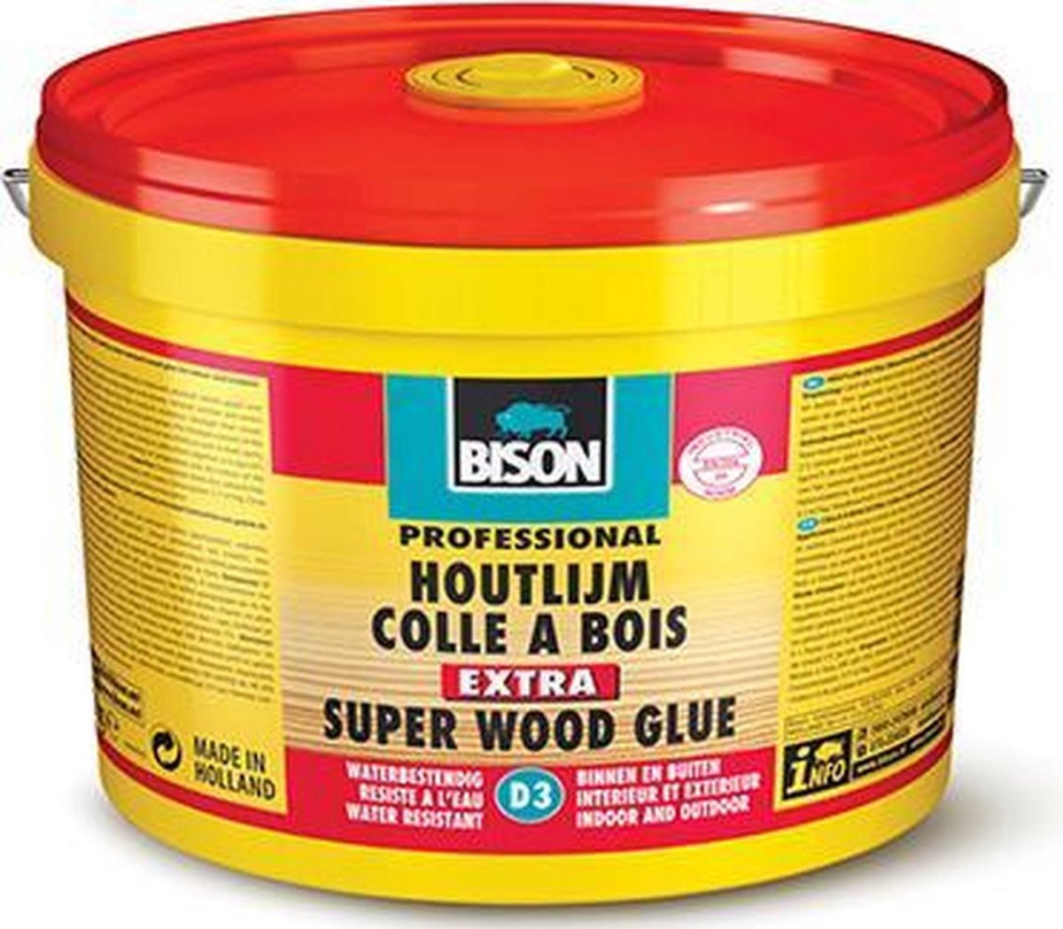 Secchio extra per colla per legno Bison 5 kg, colla per legno di alta qualità, per interni ed esterni, asciuga trasparente, più forte del legno, senza solventi, d3, più forte del legno
