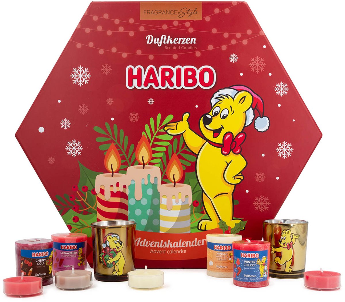 Calendario dell'avvento Haribo - 24 pezzi - candele profumate - multicolore