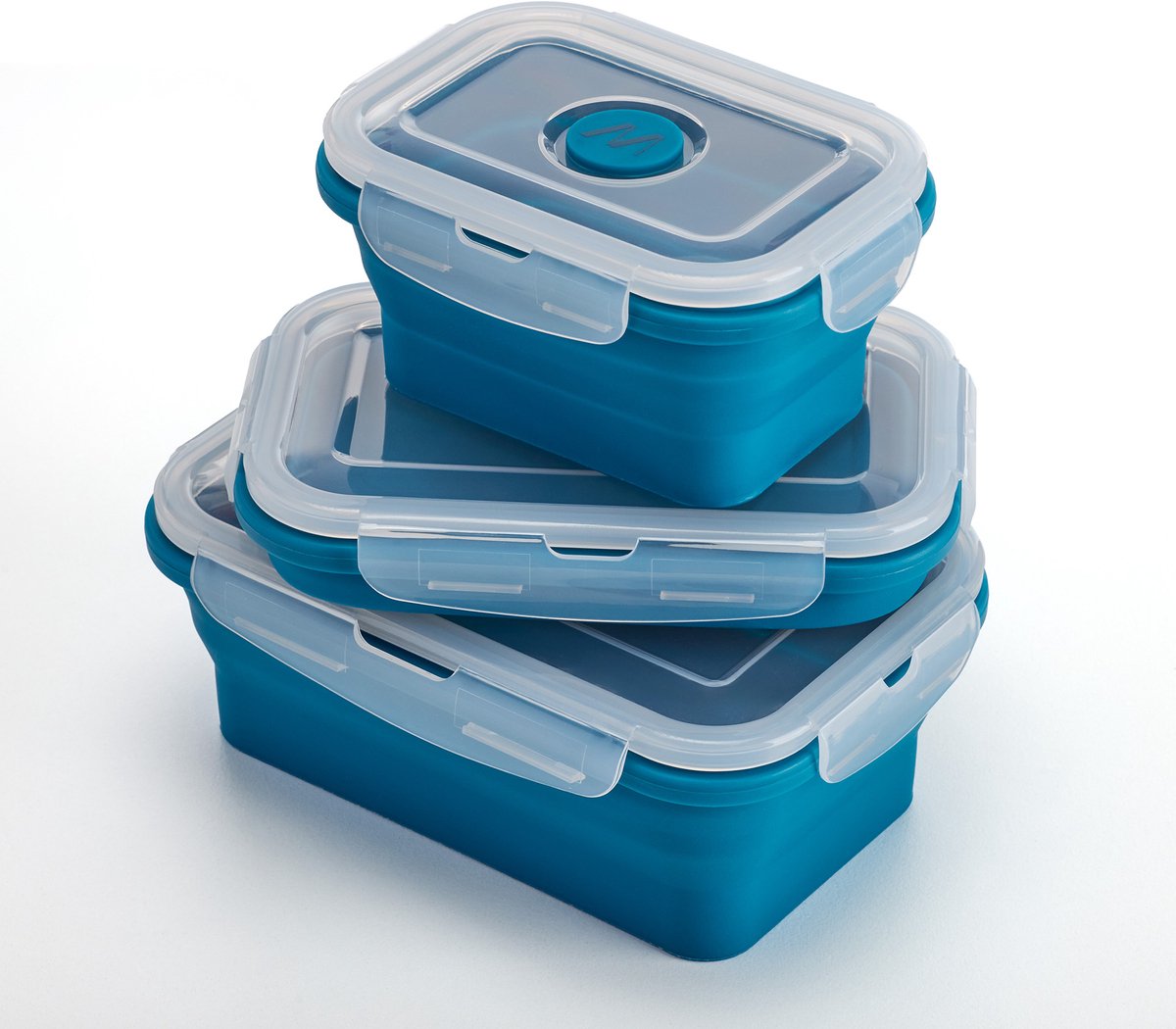 Set portapranzo Muitomas - 3 pezzi - silicone - pieghevole - con coperchio - adatto al microonde, alla lavastoviglie e al congelatore - blu