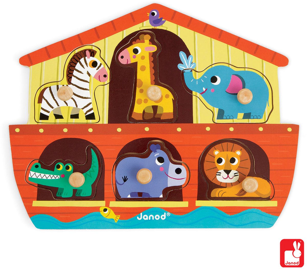 Janod - puzzle a bottoni - Arca di Noè - 6 pezzi