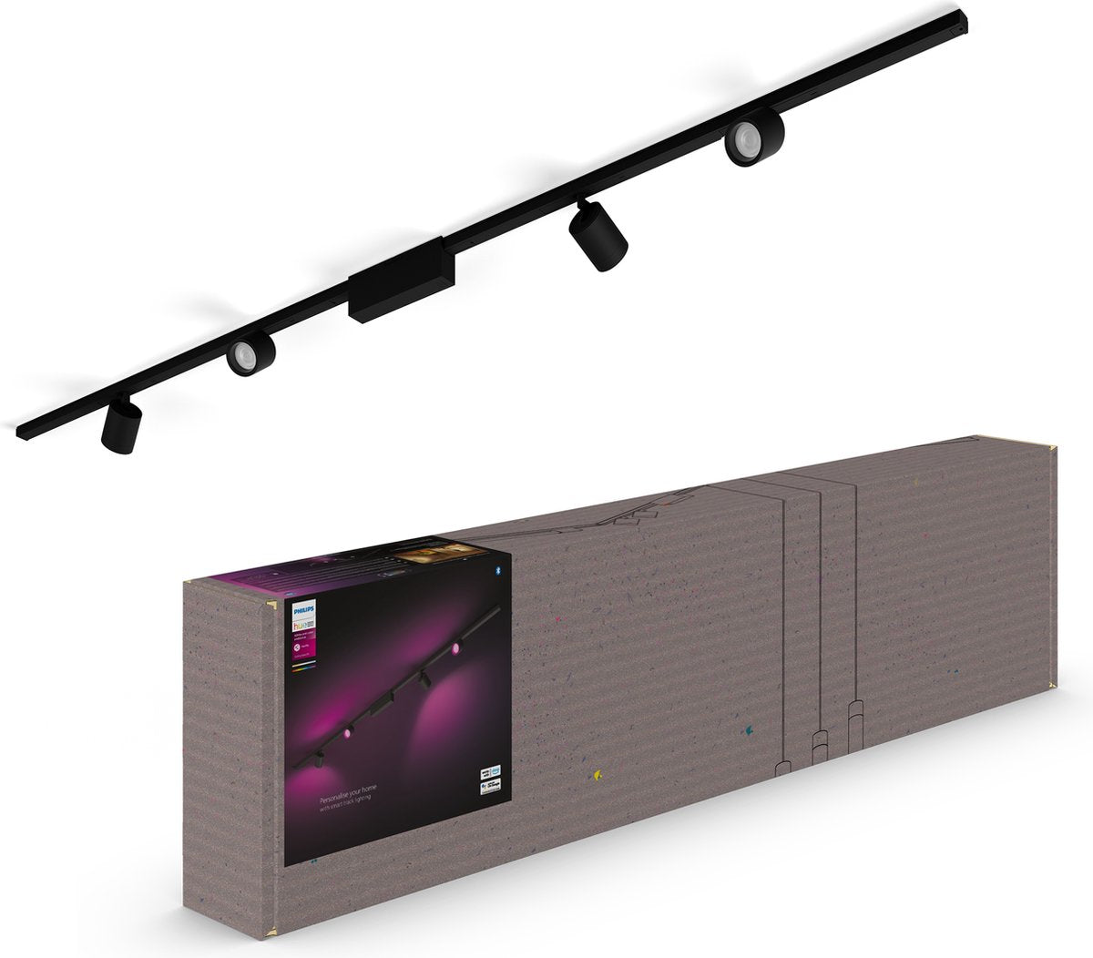 Illuminazione con binario a soffitto Philips hue perifo - luce bianca e colorata - 4 faretti - nero - set base