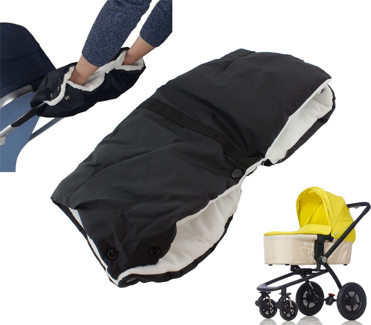 Merkloos sans marque handschoen fleece - voor warme handen – kinderwagen – buggy - universeel handschoen - handzak - zwart