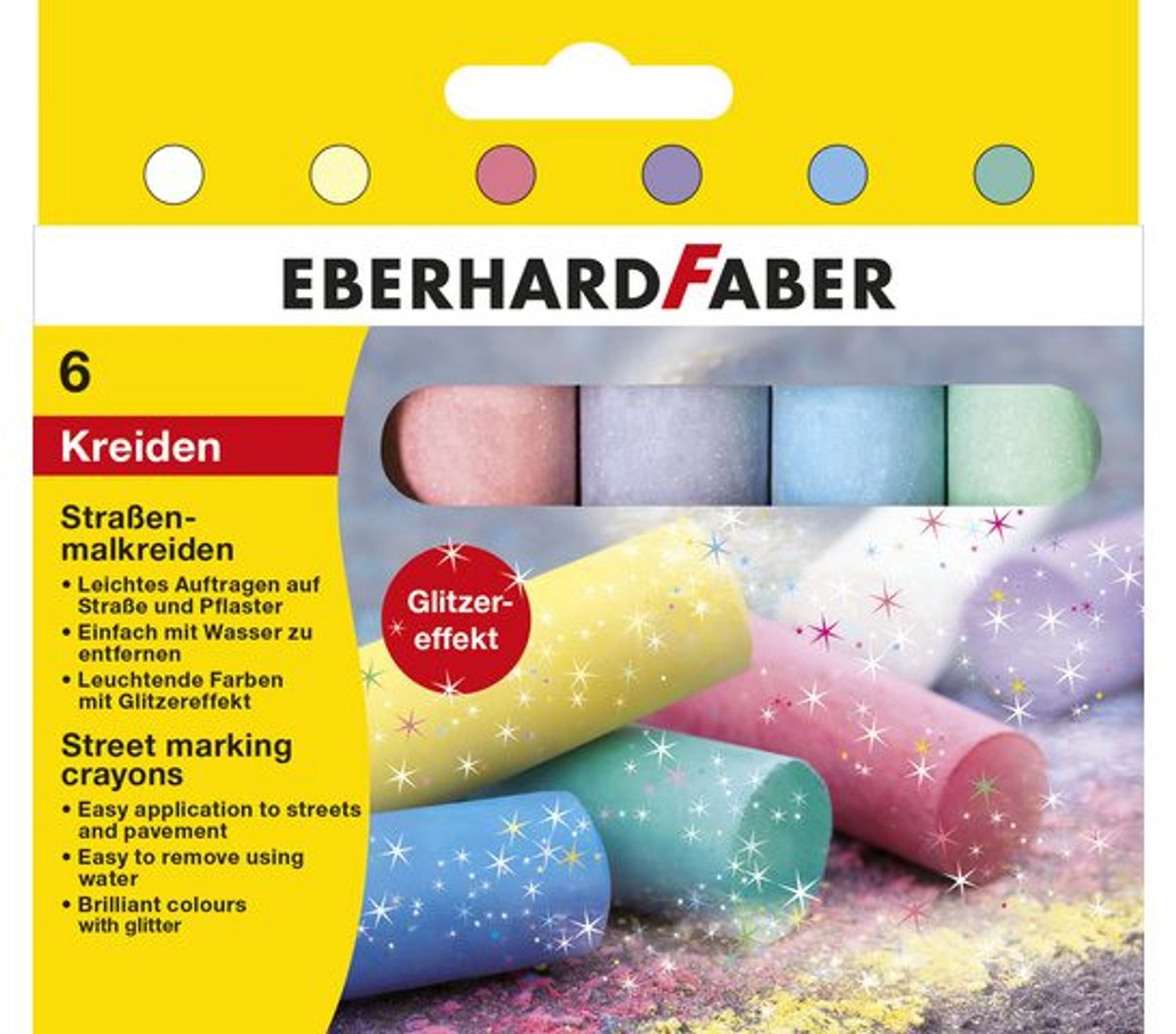 Gessetti da marciapiede Eberhard faber - 6 pezzi - colori glitter - ef-526504