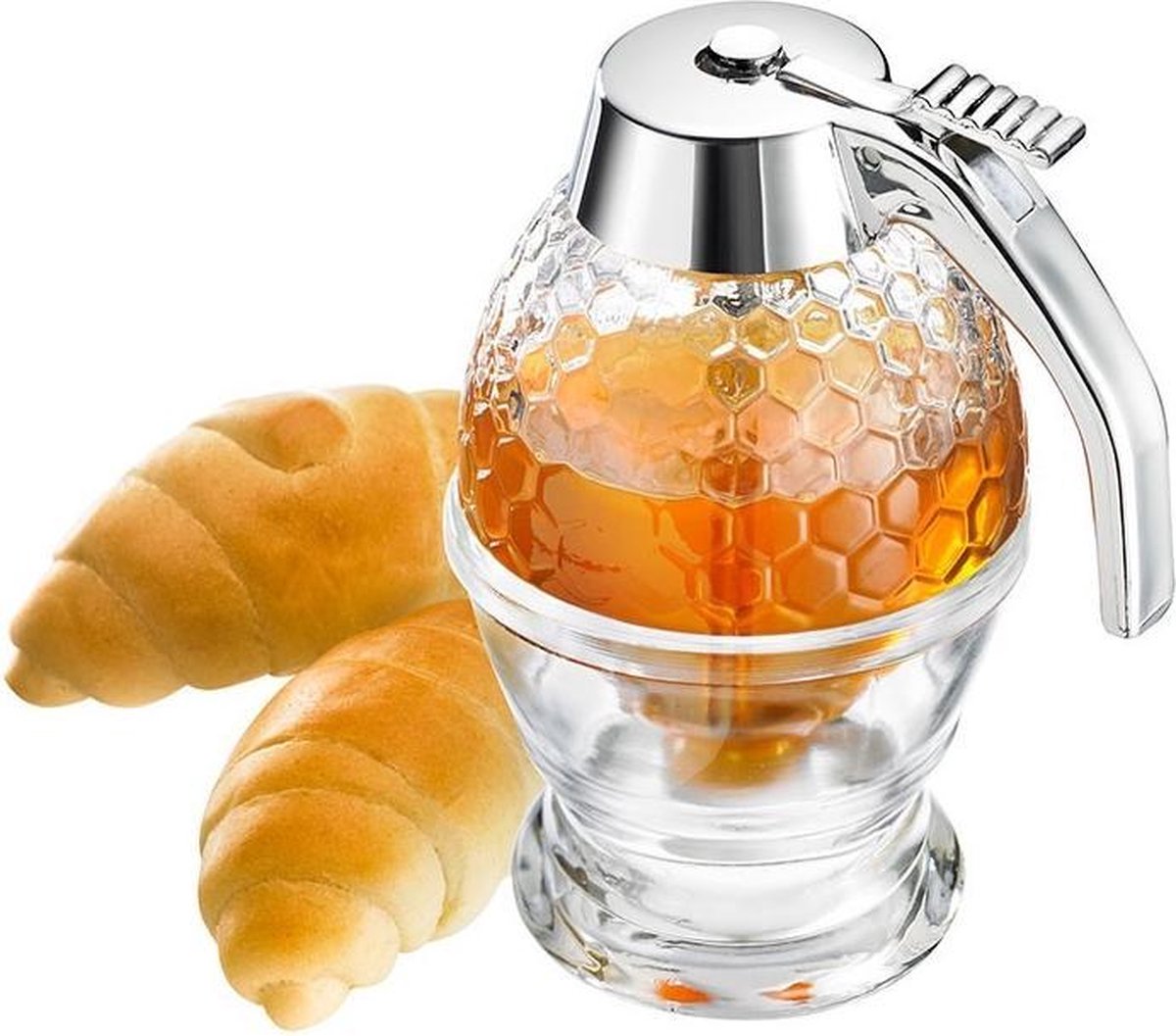 Dispenser per miele Westmark con base, capacità: 200 ml, vetro plastica, deluxe, argento trasparente, 65132260