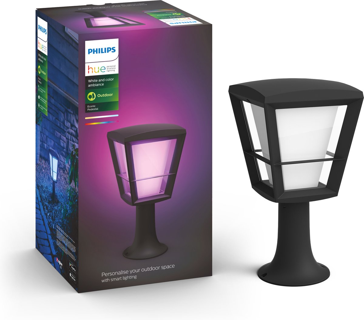 Lámpara de pie Philips Hue Econic - luz blanca y de color - negra - baja