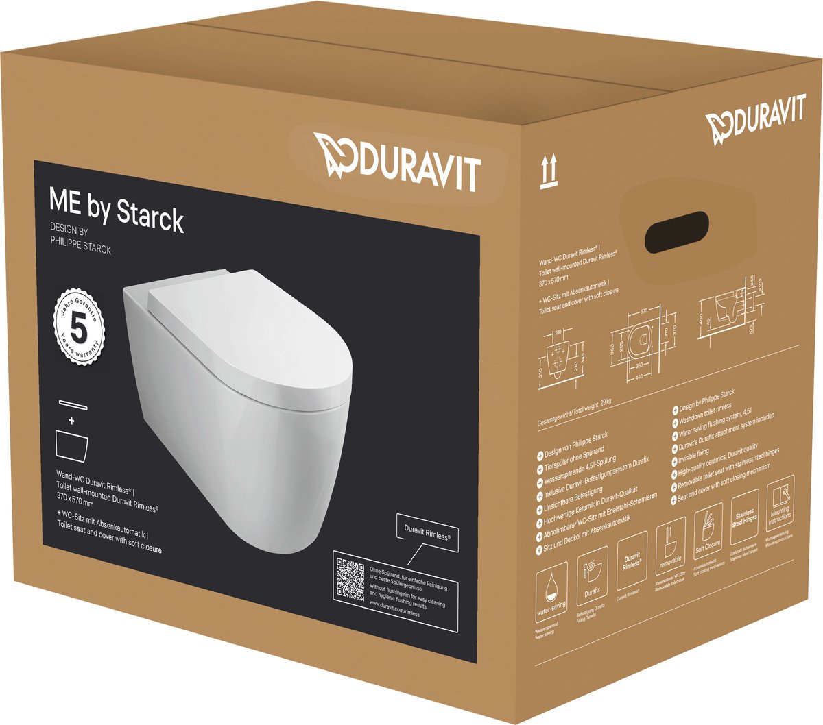 Duravit Starck Me WC sospeso a cacciata senza brida 37x57 cm con sedile rallentato bianco