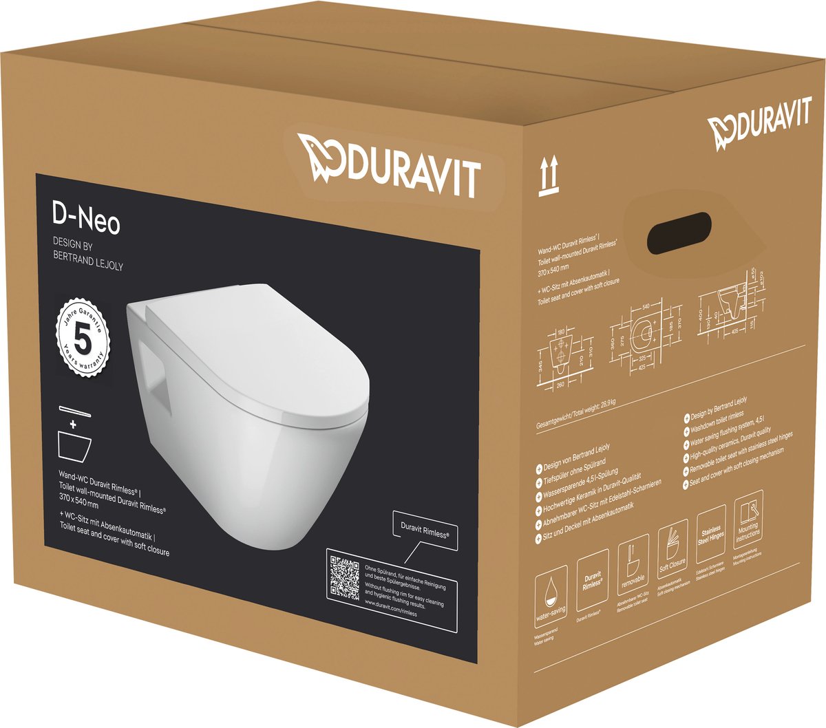 Duravit d-neo pack inodoro mural 37x54x40cm blanco brillo