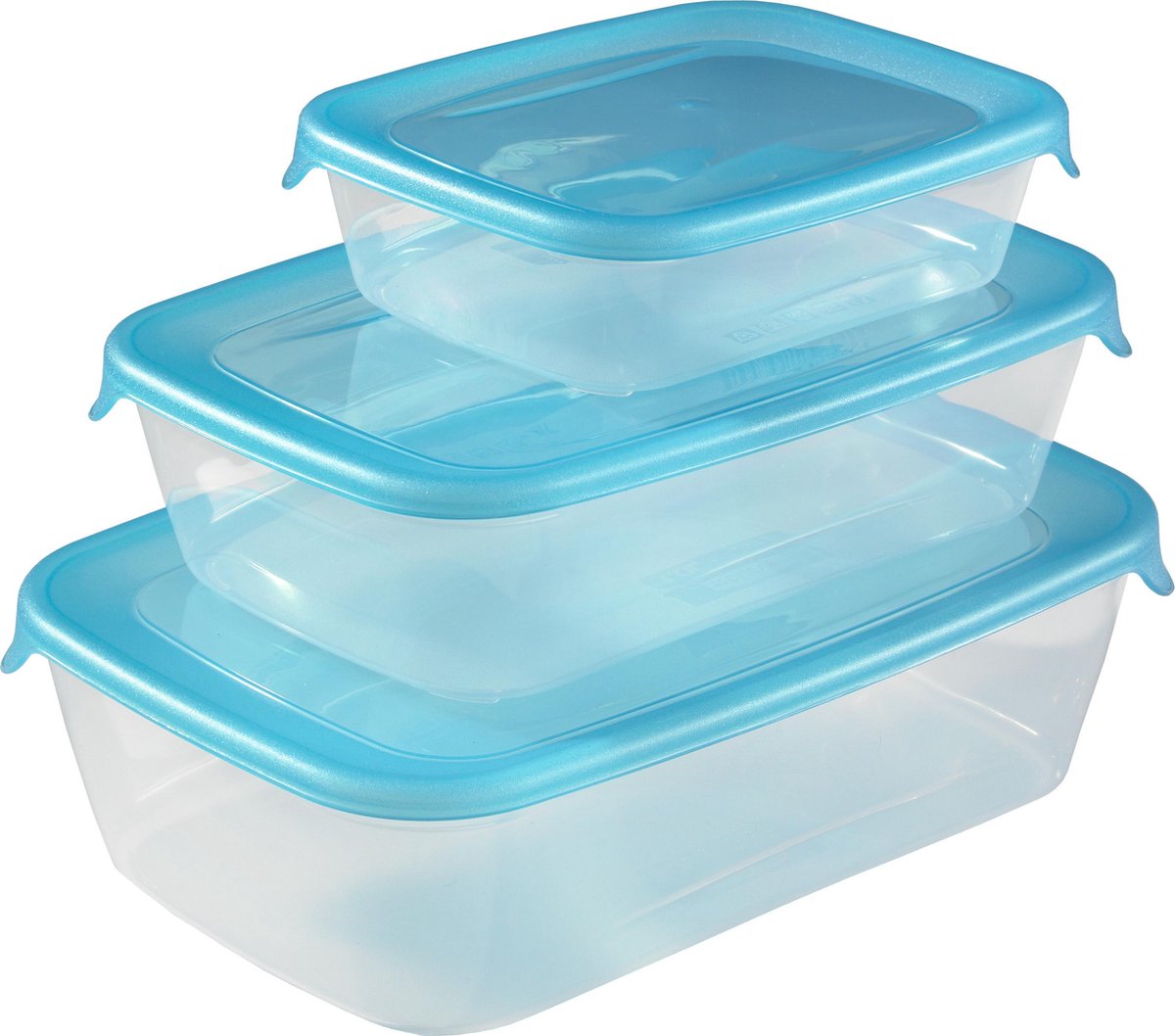 Contenitori per alimenti Fresh Go Curver con coperchio - rettangolari - 0,5 l - 1 l e 2 l - 3 pezzi - blu trasparente