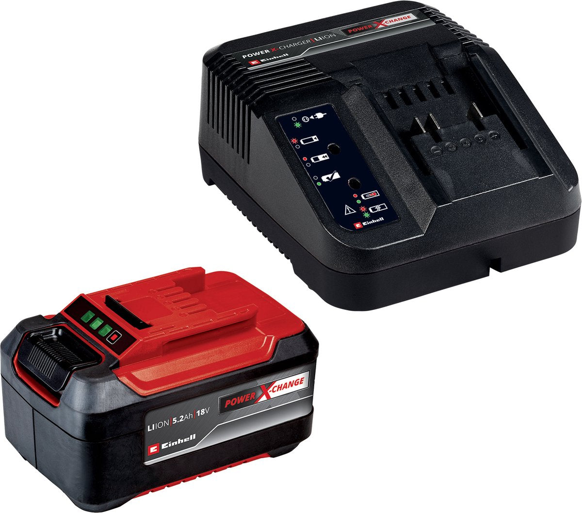 Starter kit Einhell 18 v 5,2 ah power x-change - 1x 5,2 ah più batteria e caricabatterie rapido - universale per tutte le macchine power x-change