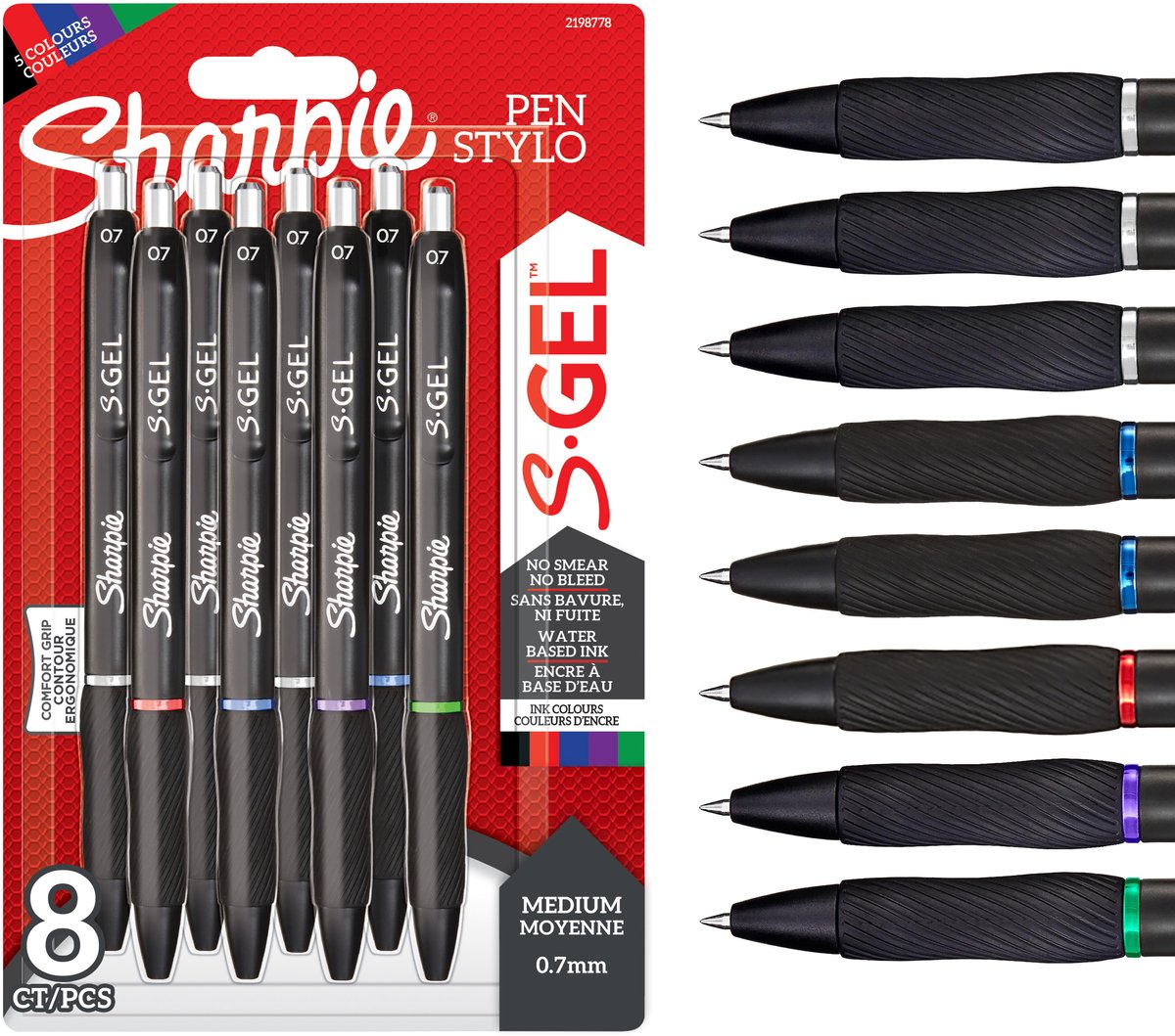 Sharpie s-gel | gelpennen | medium punt (0,7 mm) | diverse kleuren | 8 stuks
