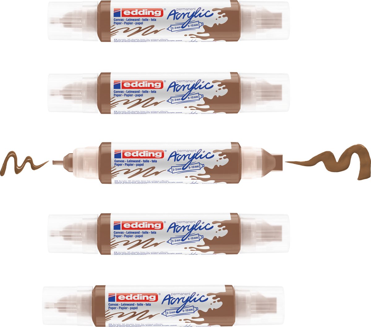 Edding 5400 acrylic 3d double liner hazelnut – 5 acrylic tubes – double point 2-3 mm 5-10 mm – high-quality water-based acrylic paint for canvas, wood paper
