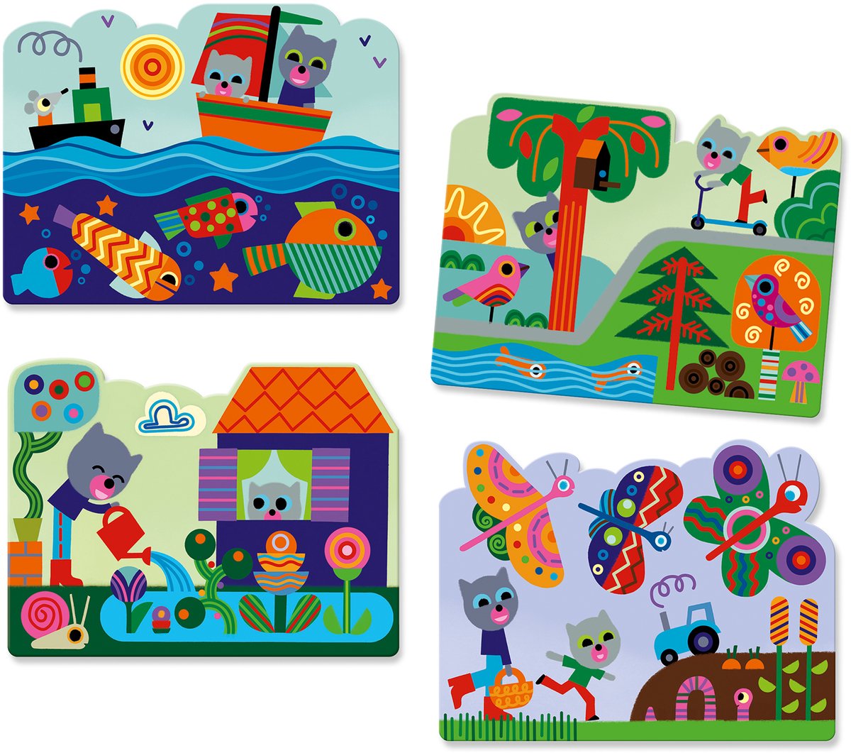 Dibujos de Djeco para colorear para los más pequeños escondidos en el jardín