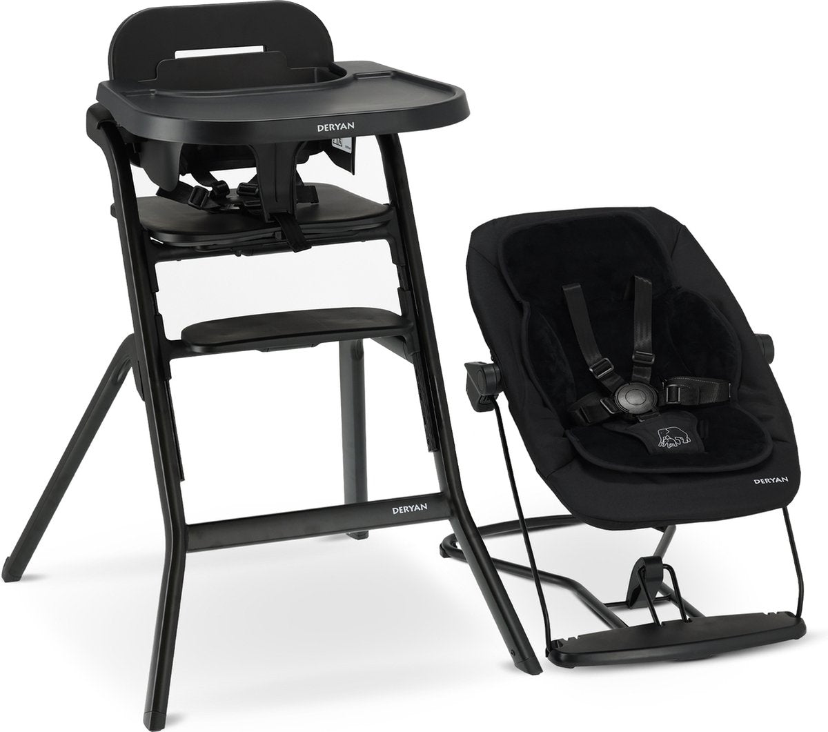 Seggiolone di lusso Deryan Curve - incluso cuscino con inserto per sedia a dondolo - set neonato - seggiolone per la crescita - nero