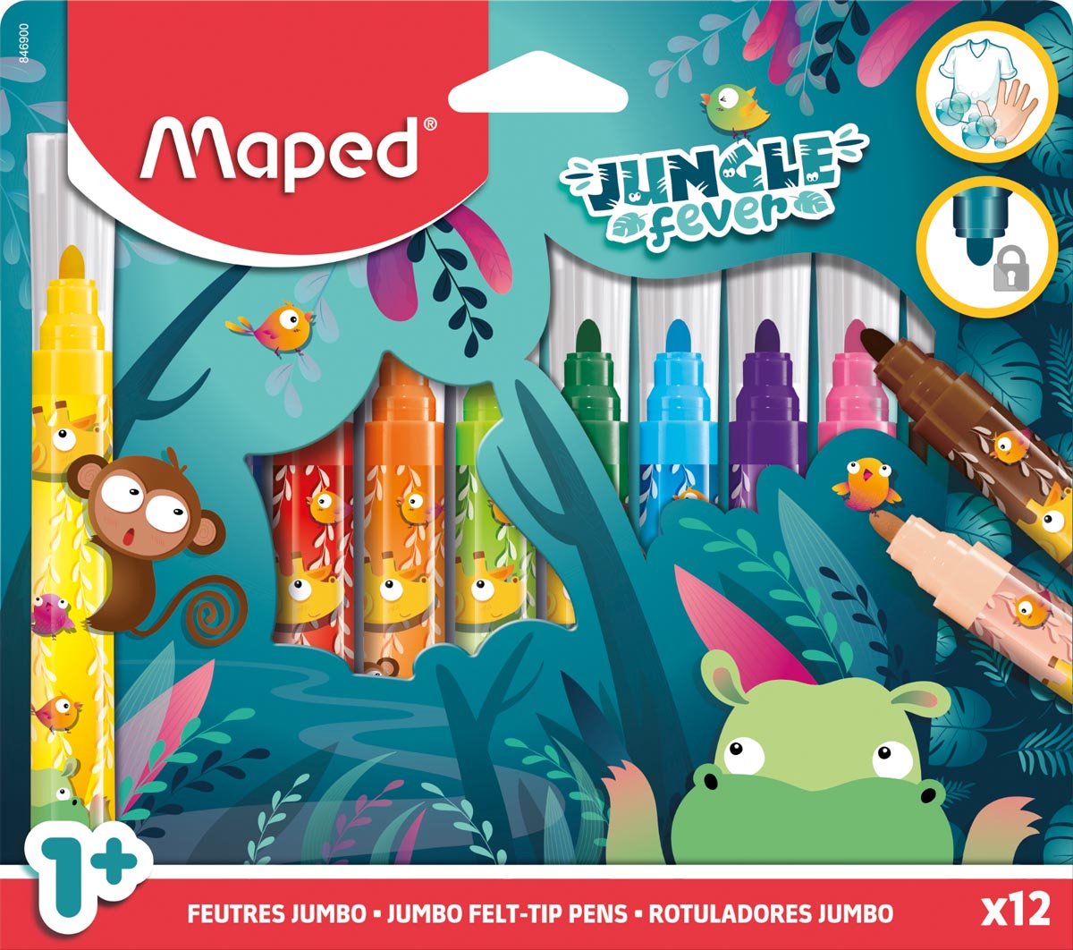 Maped office maped viltstift jungle fever jumbo | etui van 12 stuks | assorti