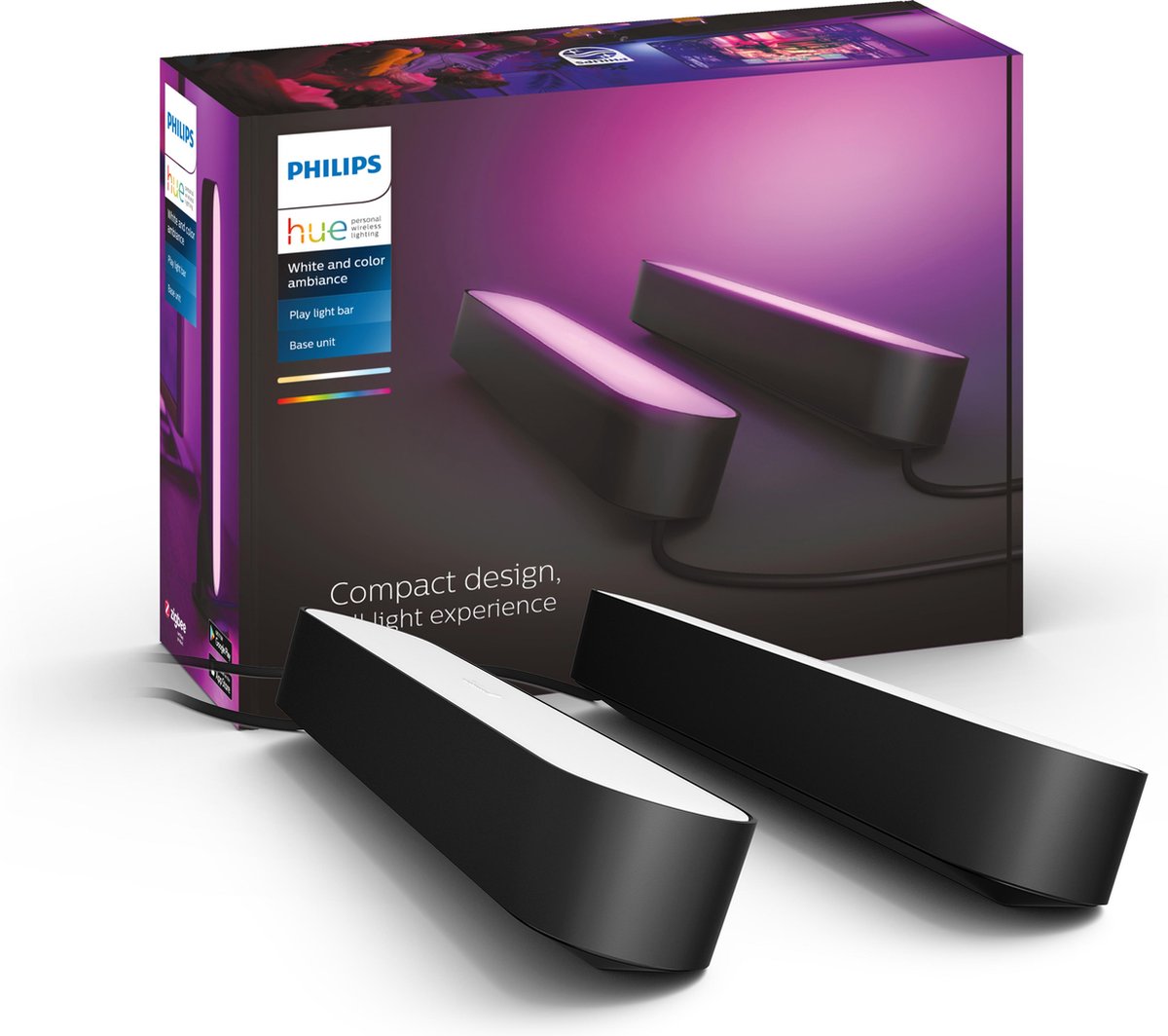 Barra luminosa Philips Hue Play - luce bianca e colorata - prova l'esperienza di gioco definitiva - nera - confezione da 2 - basic
