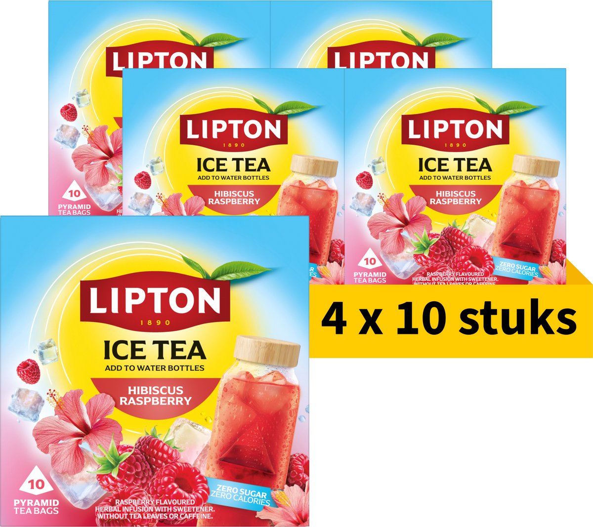 Lipton tè freddo ibisco lampone - 40 bustine di tè piramidale - tè ibisco lampone - 4 x 10 bustine - confezione risparmio