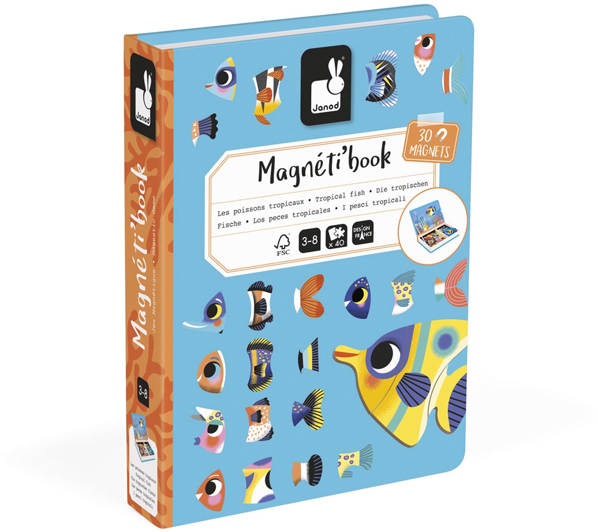 Janod - magnetibook - pesce tropicale - set da gioco con libro magnetico