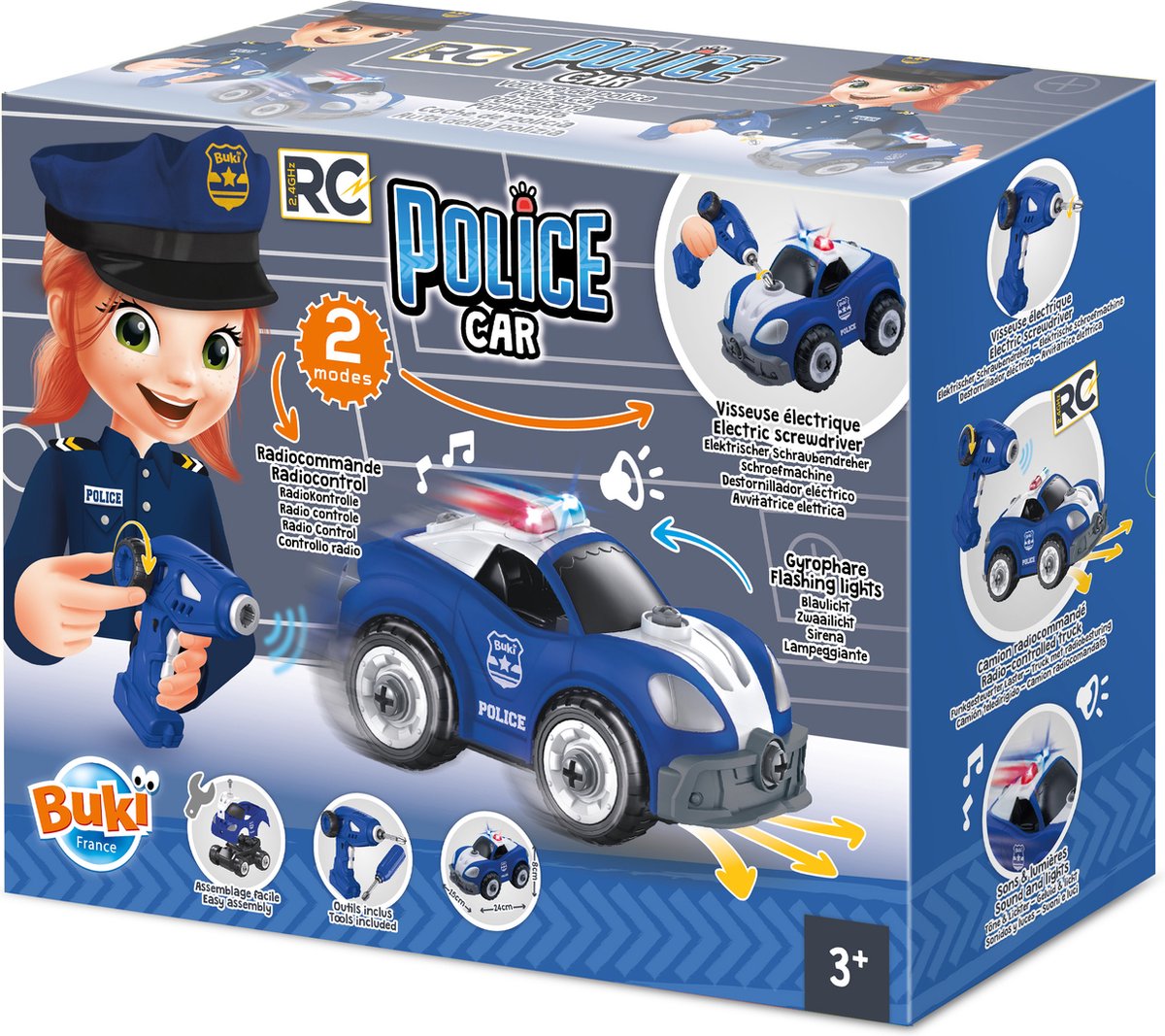 Buki France Buki - Coche de policía RC - Vehículo RC junior - Coche de policía teledirigido