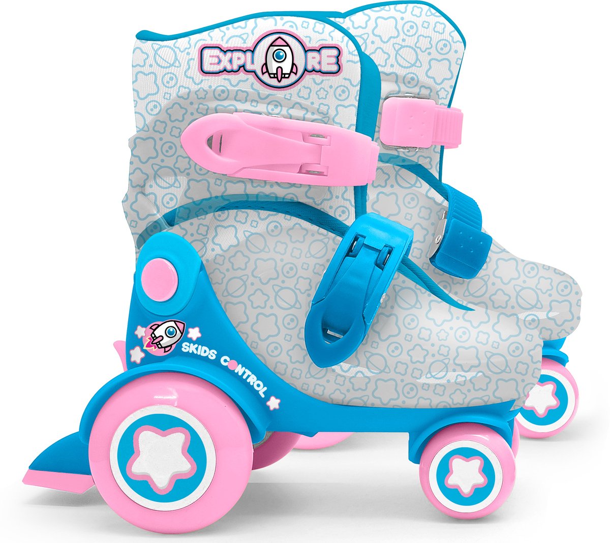 Patines Stamp “explore” para niña, azul rosa con carcasa transparente, tallas 23–26