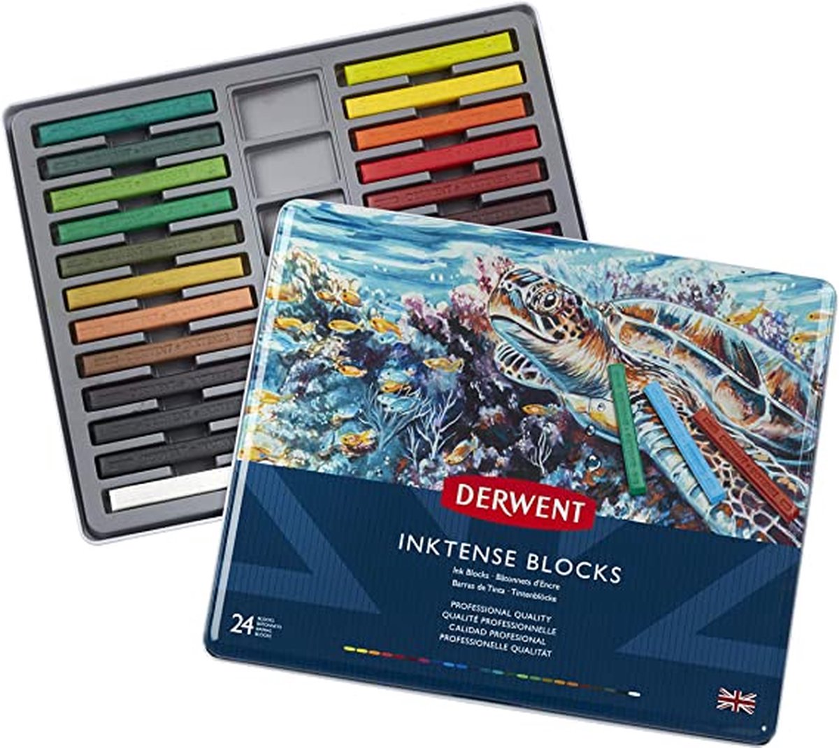 Derwent inktense bloquea barras de colores - 24 piezas en lata