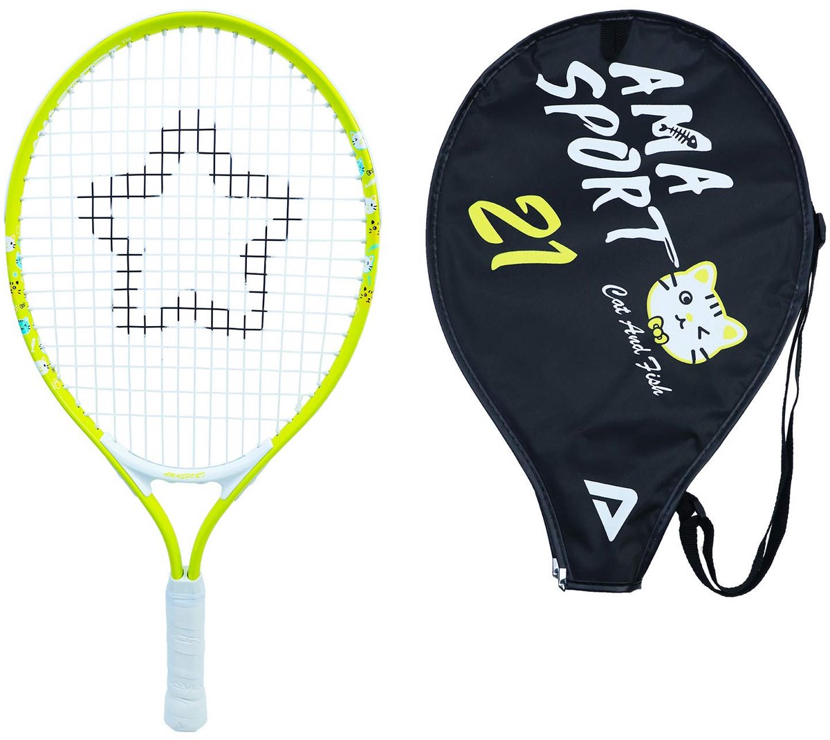 Ama sport racchetta tennis per bambini cat gialla 21 pollici - racchetta junior leggera con borsa - ideale per principianti -