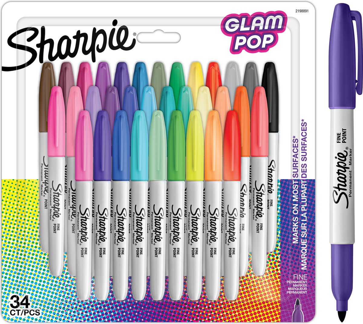 Pennarelli permanenti Sharpie glam pop - 34 pennarelli - multicolore - punta fine