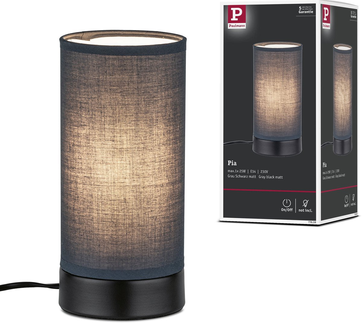 Lámpara de mesa LED Paulmann pia e14 máx. 25w negro mate
