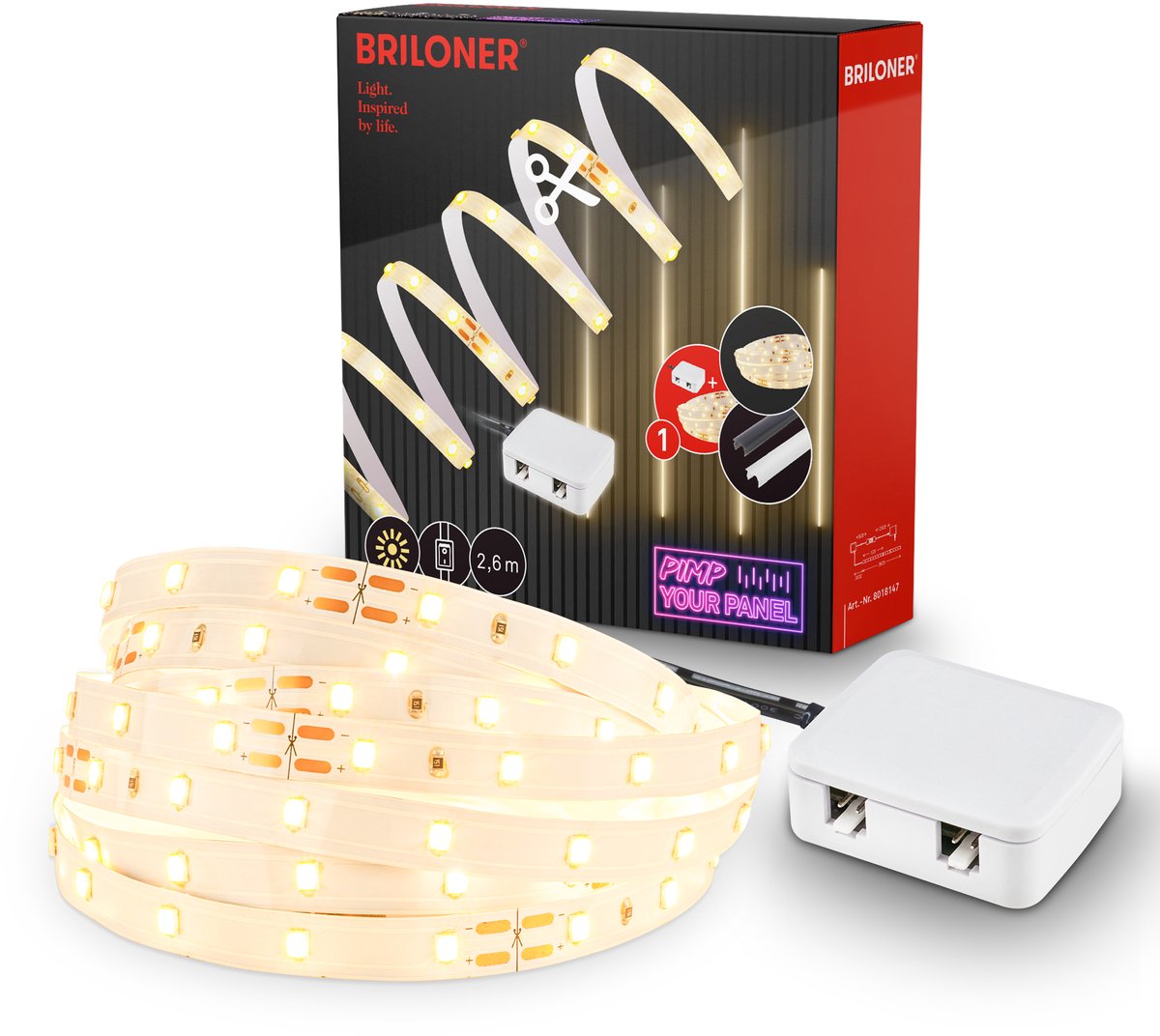 Briloner pimp your panel - starter kit striscia led 2,6 m - 8018147 - ww basic set - pimp your panel - driver - cavo interruttore - autoadesivo - 262,5 x 1 cm