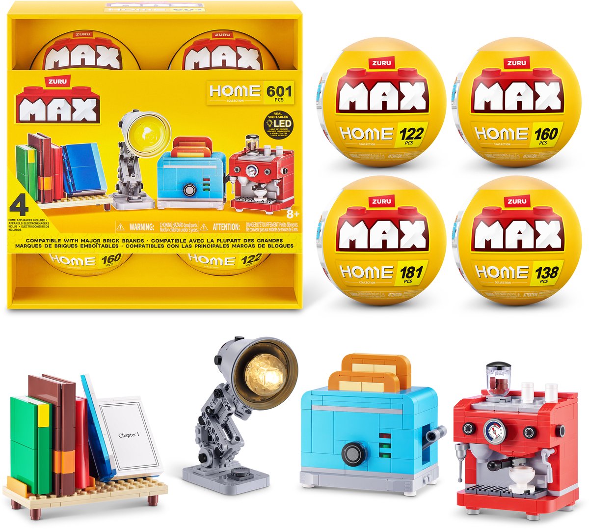 Set per la costruzione della casa Max Zuru: libri, caffè, tostapane e lampada - confezione da 4