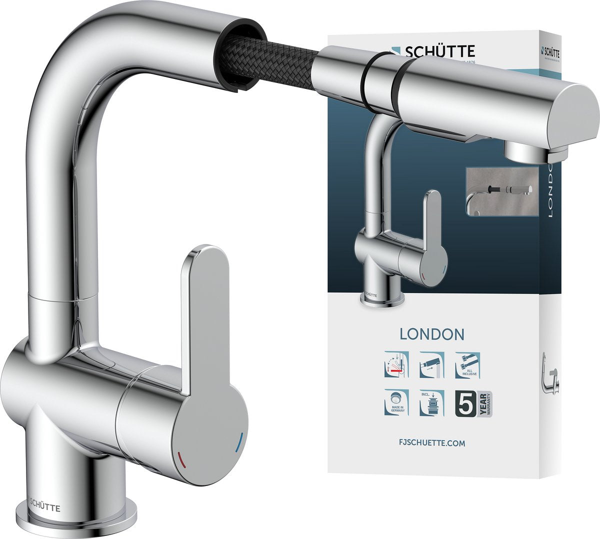 Schütte Schütte Washbasin mezclador con una boquilla extensible de London Chrome