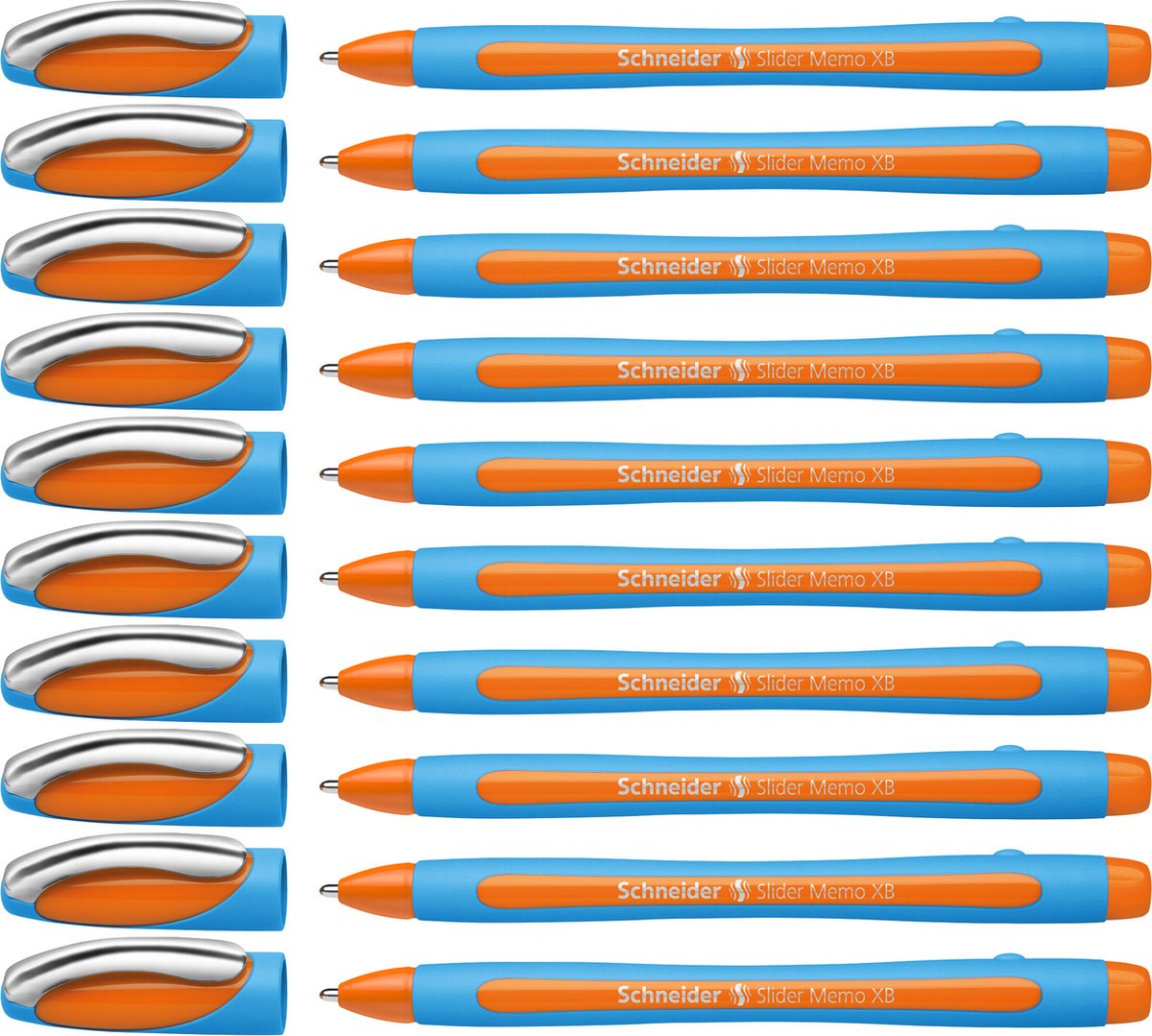 Schneider strumenti di scrittura penna a sfera schneider - slider memo - pennino xb - larghezza scrittura 1,4 mm - arancione - 10 pezzi - s-150206-10
