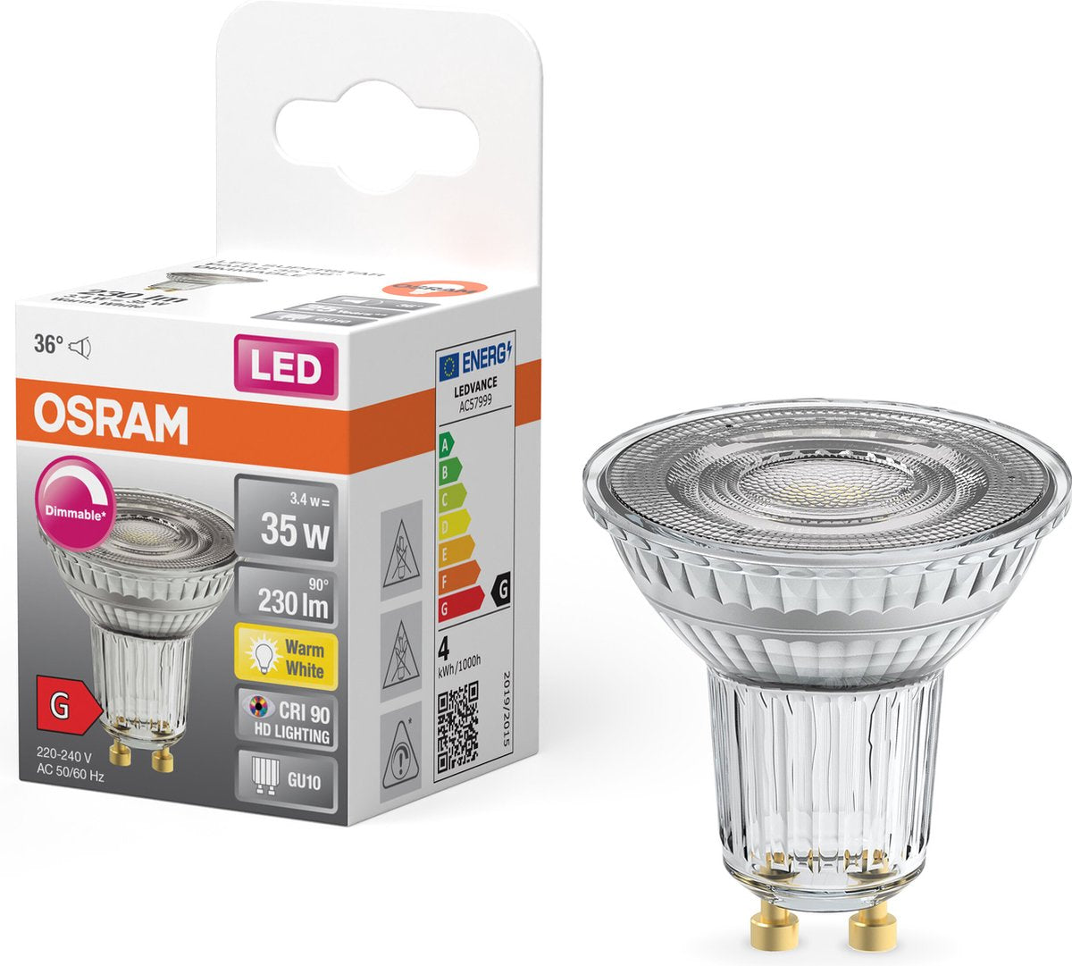Osram superstar led gu10 spot helder 3.4w 230lm - 927 zeer warm wit | dimbaar - beste kleurweergave