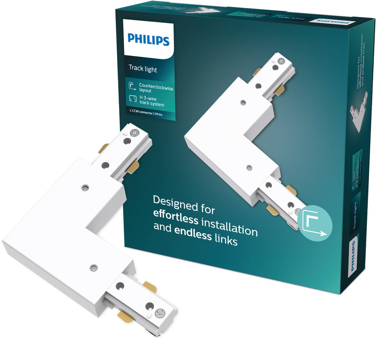 Philips led philips easylink - connector - l-vormige connector - linkse hoek - wit - railverlichting