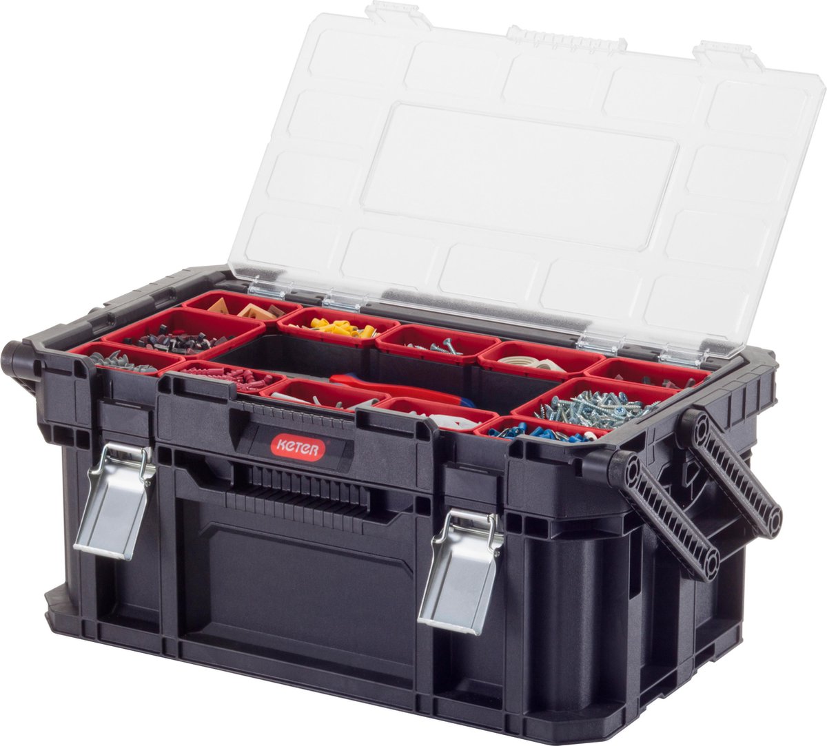 Keter connect cantilever toolbox gereedschapskoffer - 26l - 56,5x31,7x25,1cm - zwart