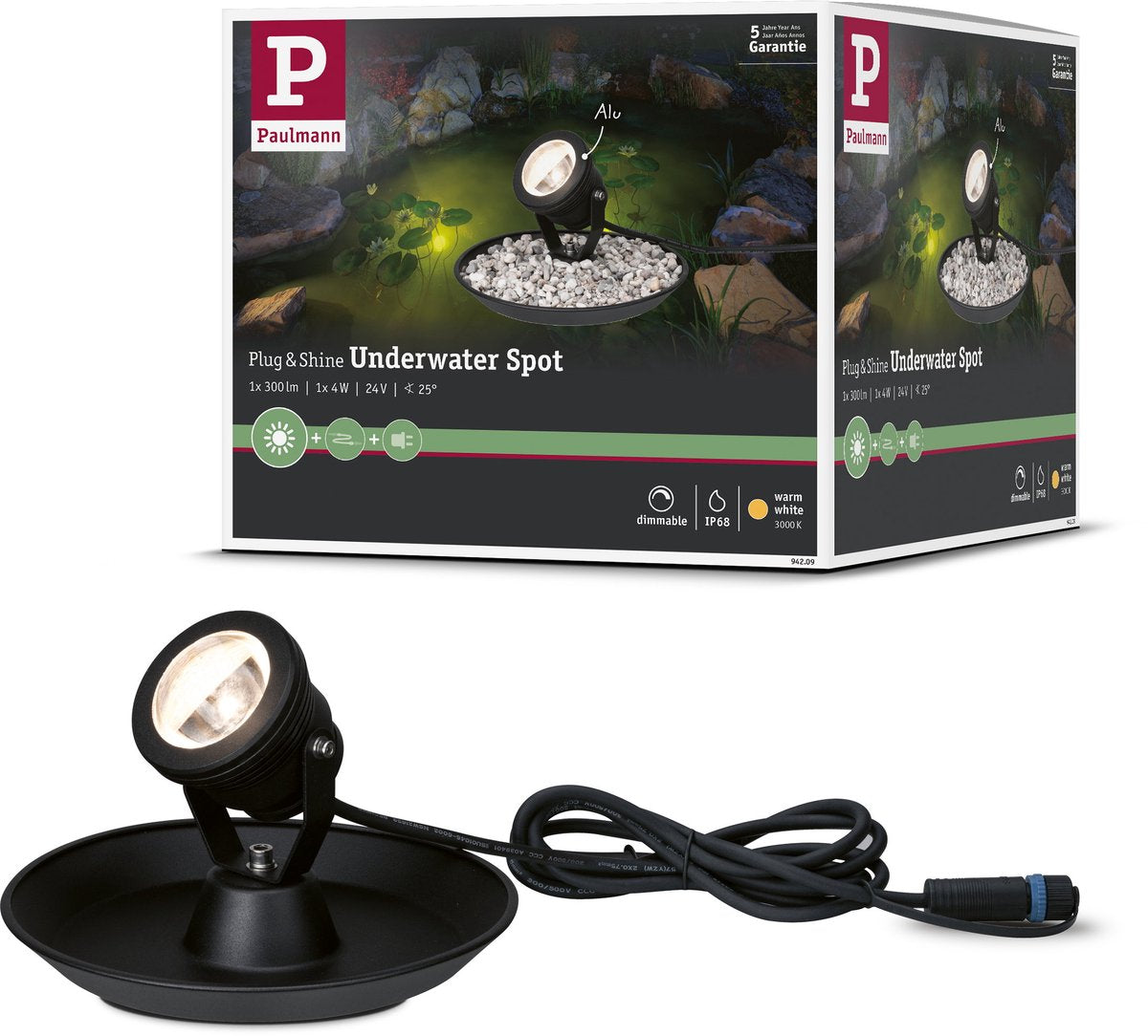 Paulmann Plug Shine Lampada spot LED per stagno Spot separato IP68 3000K 4W Nero
