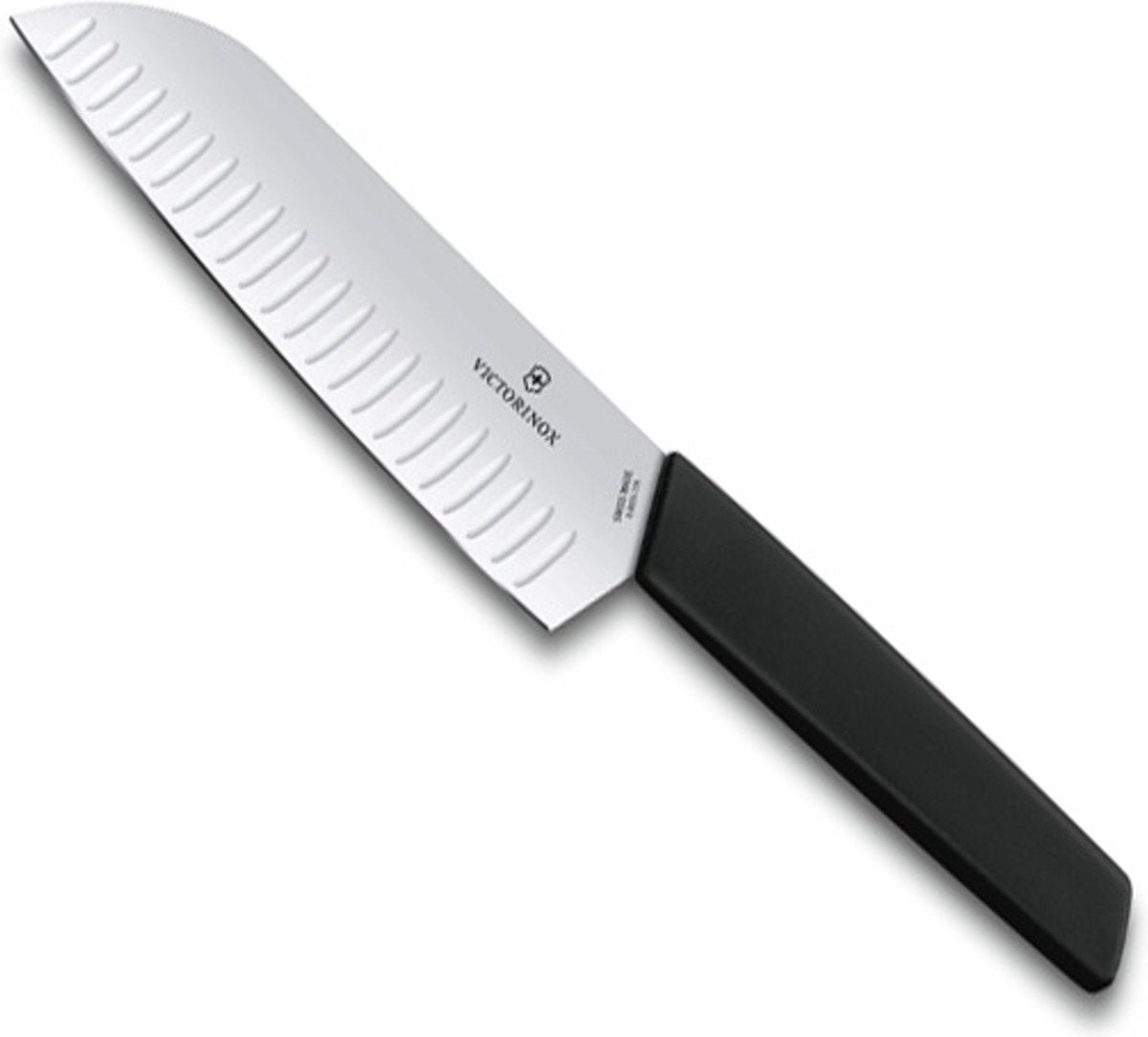Coltello svizzero moderno Santoku Victorinox 17 cm - fossette - nero