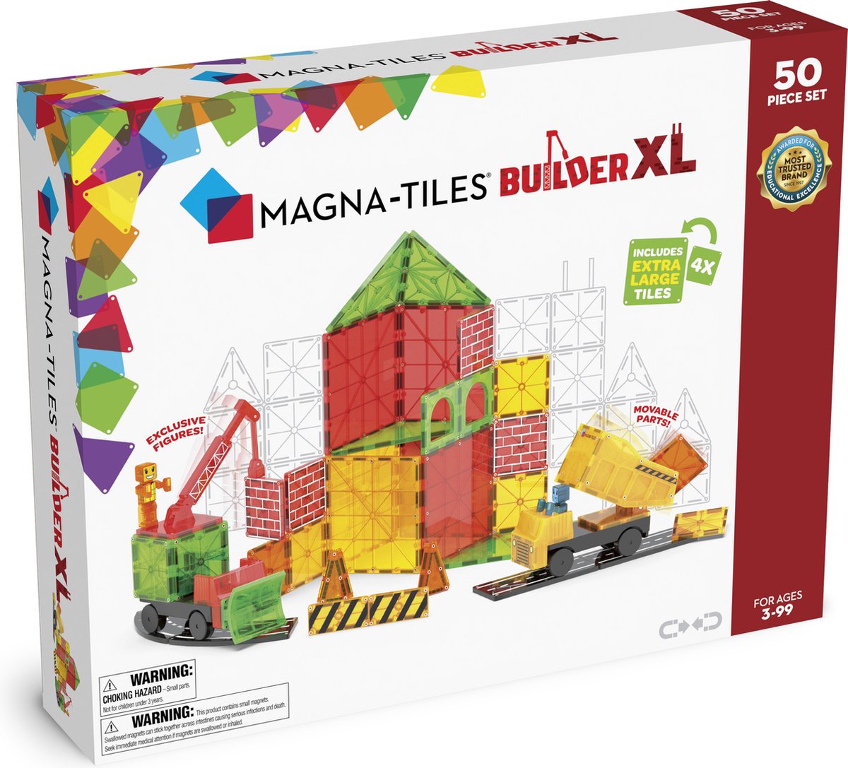 Magna-tiles builder xl - bouwset voor 3+ jaar - stem-goedgekeurd - 50 stuks