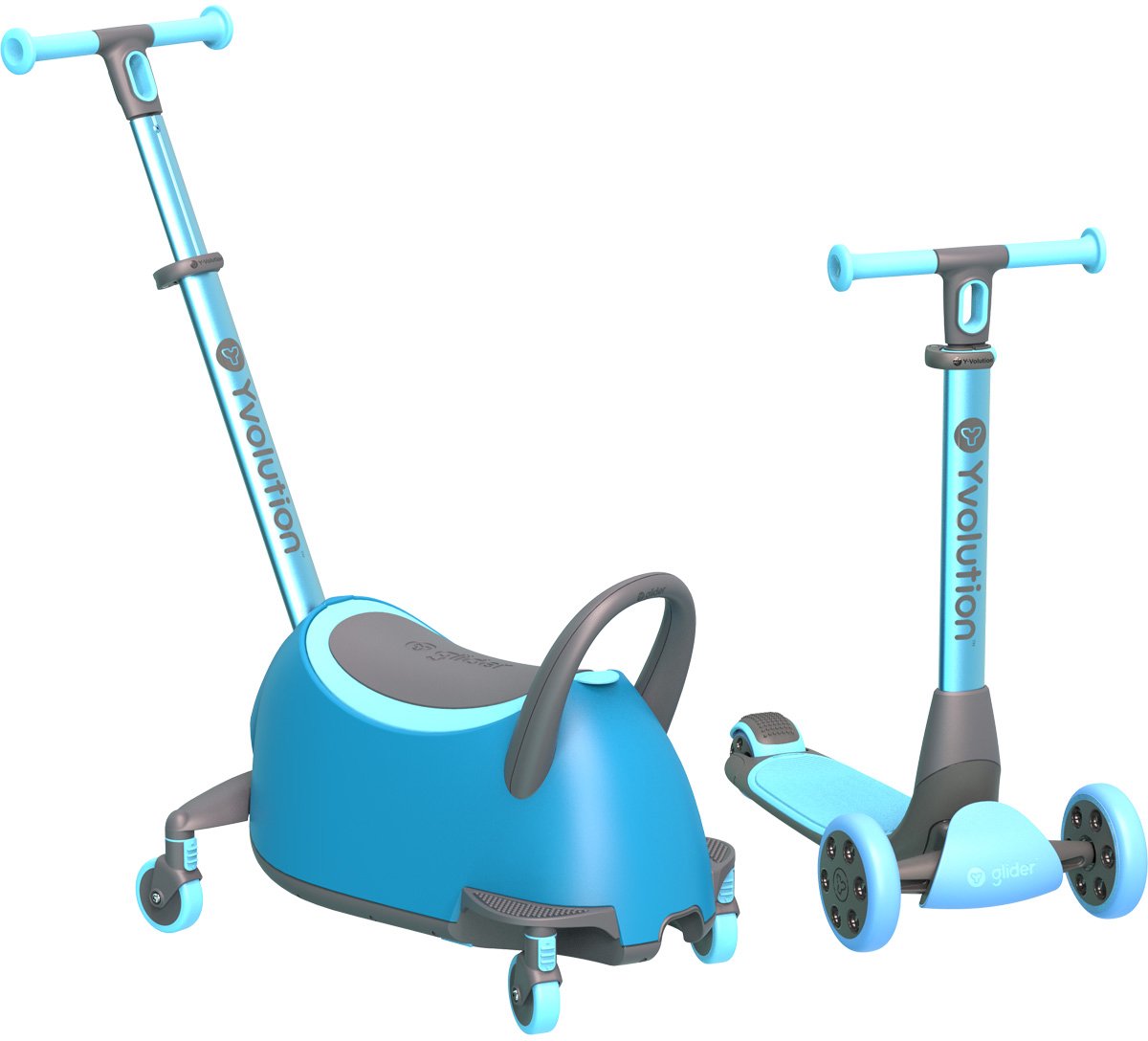 Yvolution – yglider luna - 5 in 1 - blu - monopattino multifunzionale