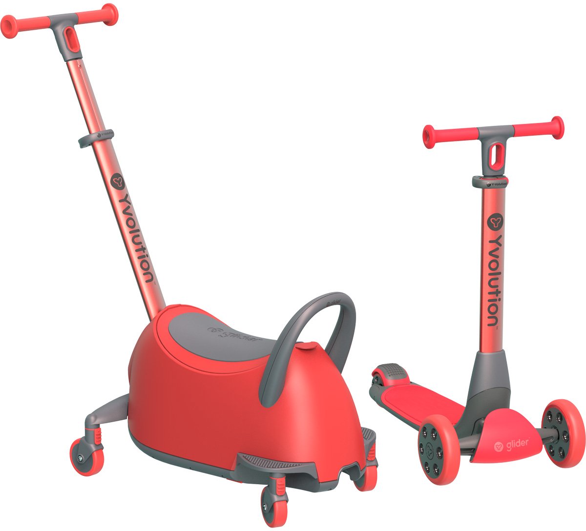 Yvolution – yglider luna - 5 en 1 - rojo - patinete multifuncional