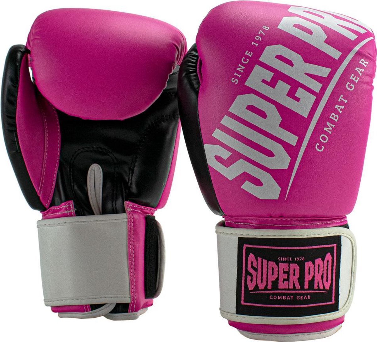 Guantoni da boxe super professionali (kick)boxe Rebel Nero Rosa Bianco 14 Once