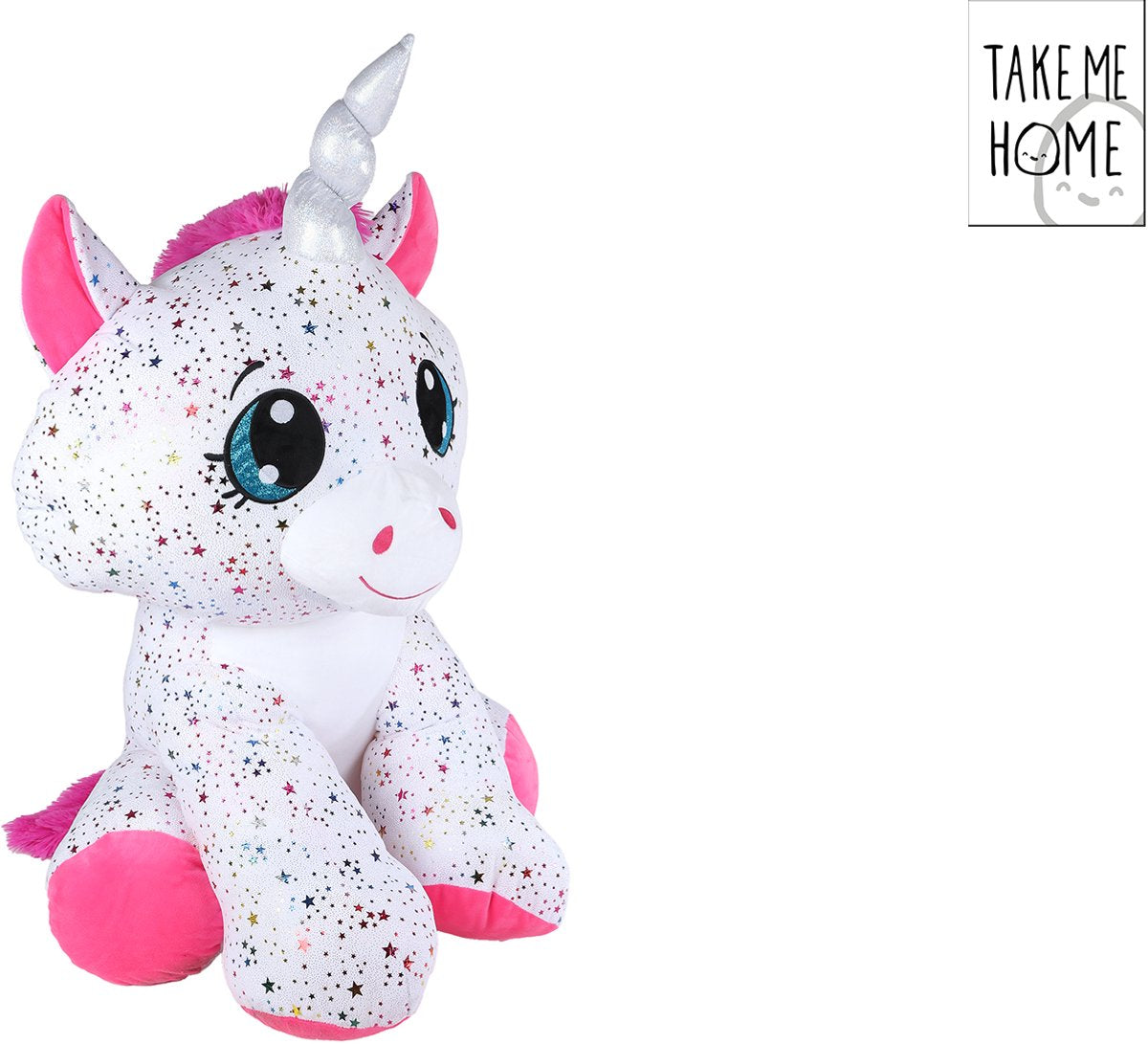 Peluche portami a casa unicorno bianco rosa - 70 cm
