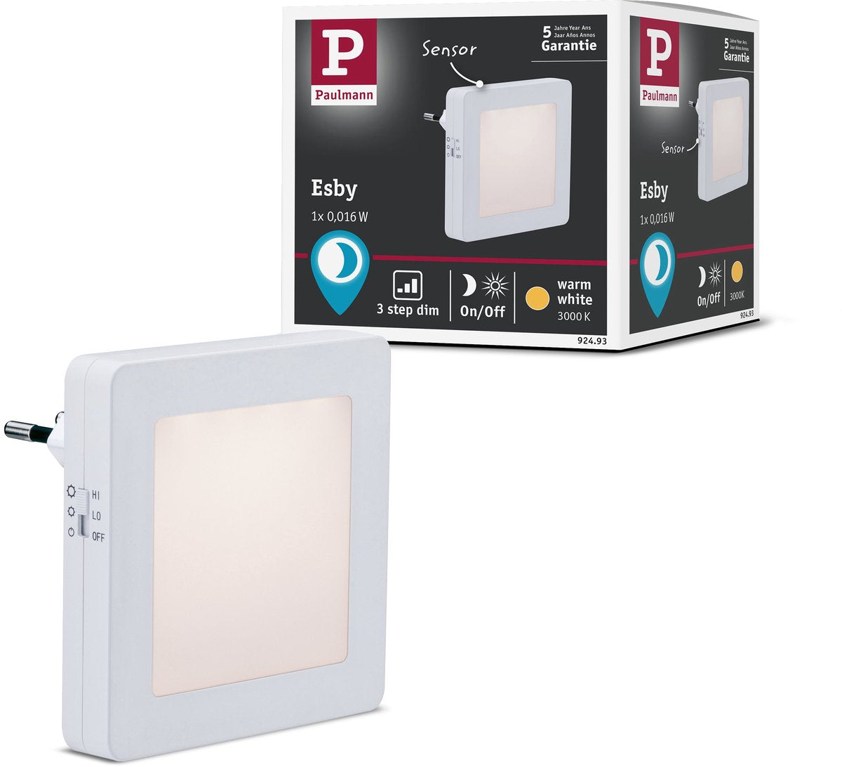 Lámpara de noche Paulmann Esby con sensor crepuscular angular 3000k 0,7lm