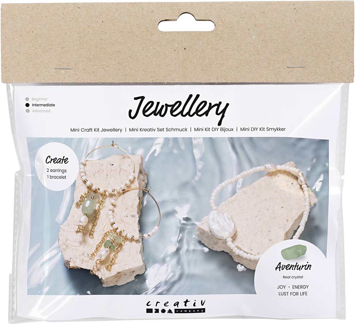Creativ company mini hobby set de joyería, pulsera y aretes de mezcla de aventurina, 1 caja