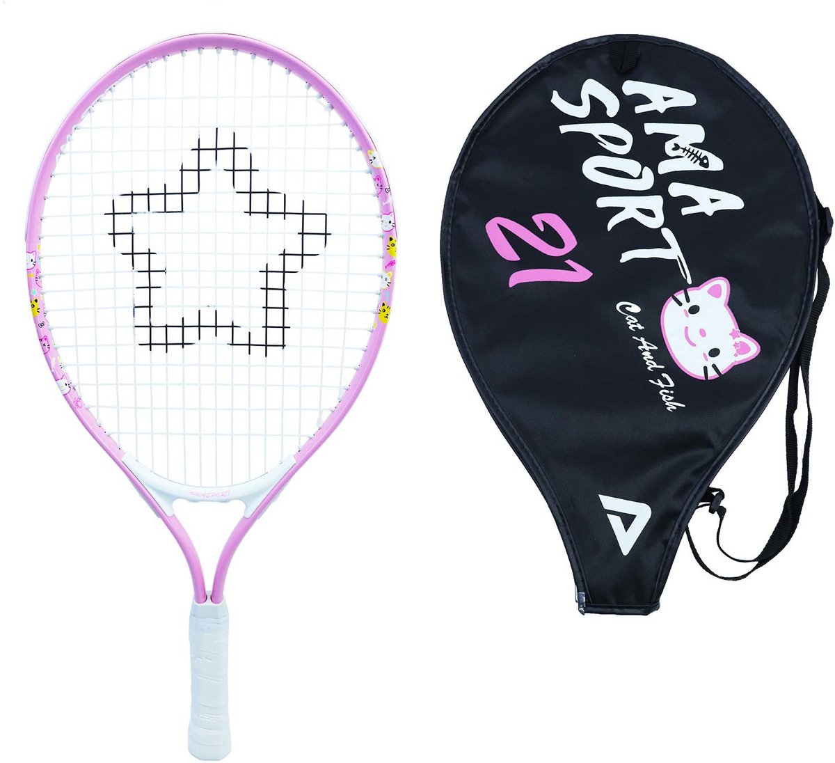 Ama sport racchetta tennis per bambini cat rosa 21 pollici - racchetta junior leggera con borsa - ideale per principianti -