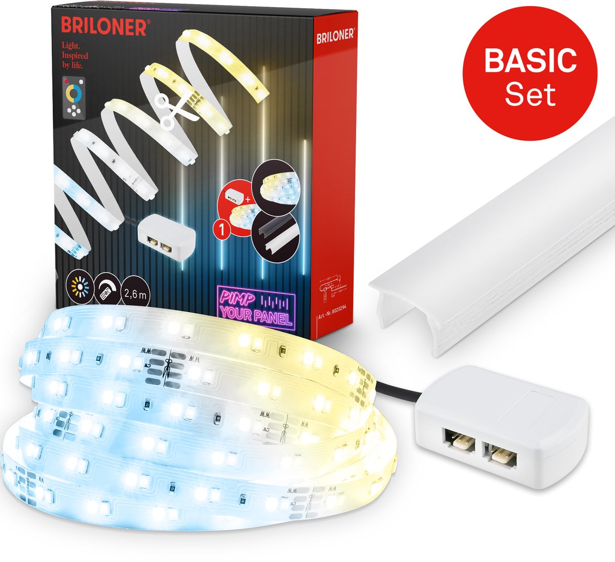Briloner pimp your panel - led strip starter kit 2,6m - 8020294 - cct basis kit - pimp your panel - driver - afstandsbediening - zelfklevend - 262,5 x 1 cm