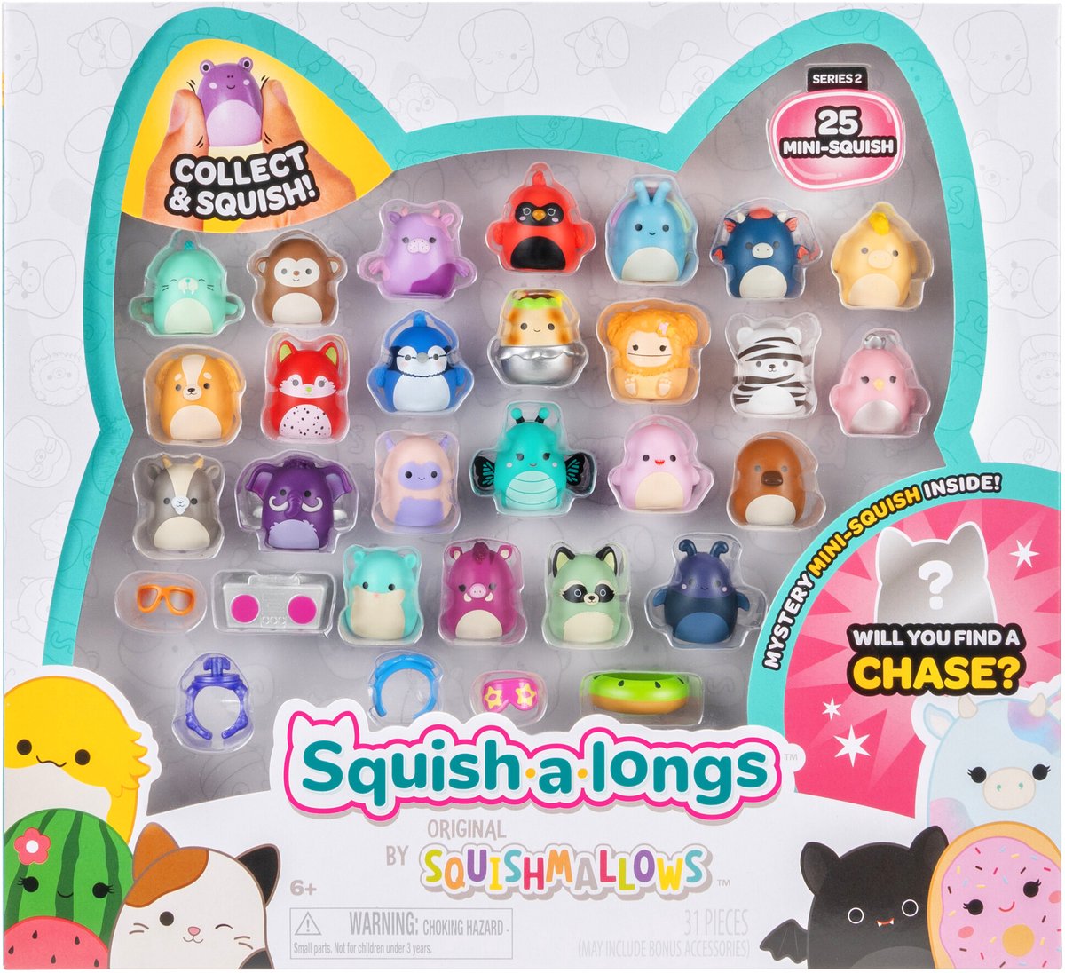 Squishmallows - figurine da gioco squish-a-long, 25 pezzi.