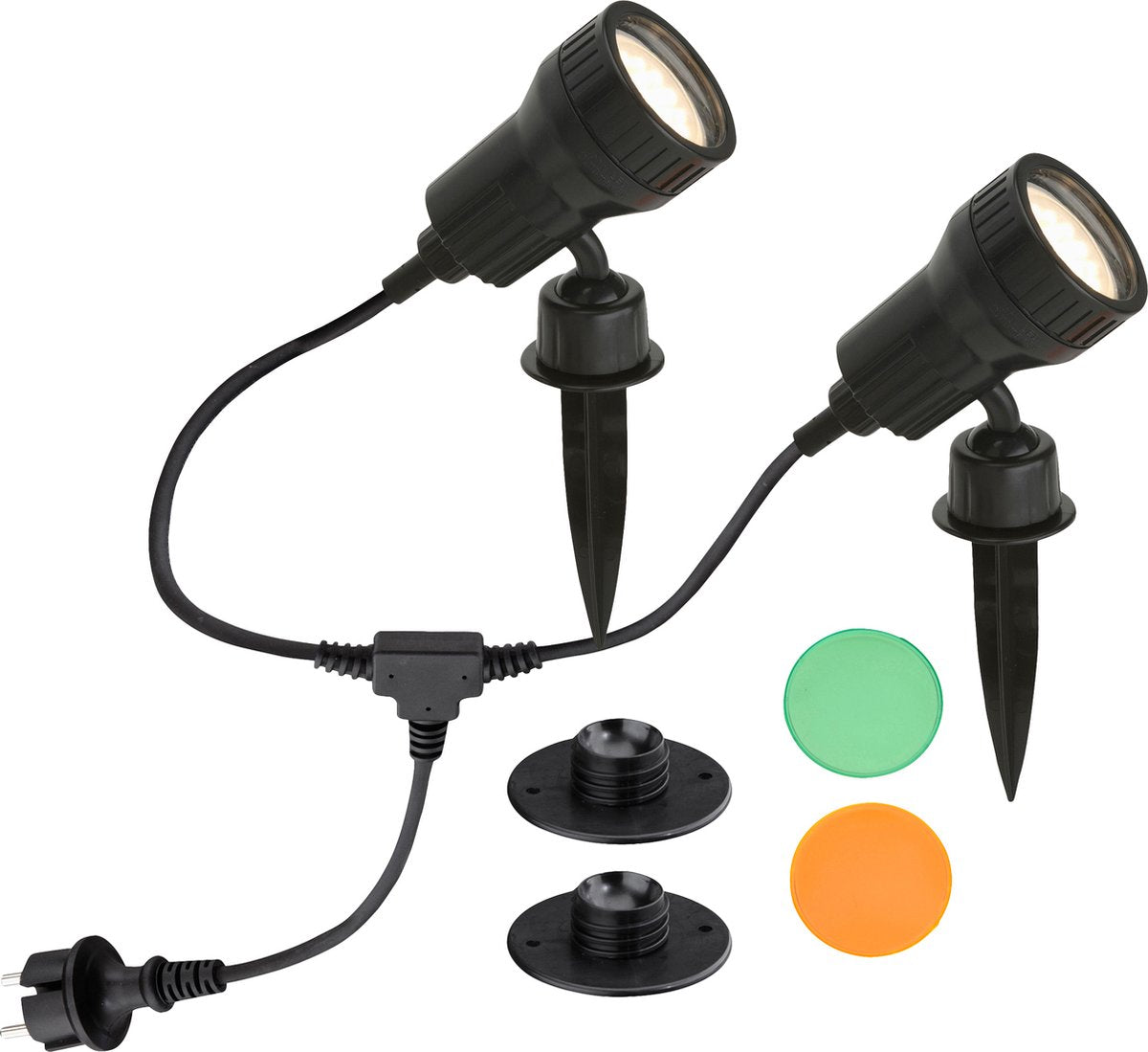 Faretto da terra a LED Briloner con spiedo nero, 2 pezzi