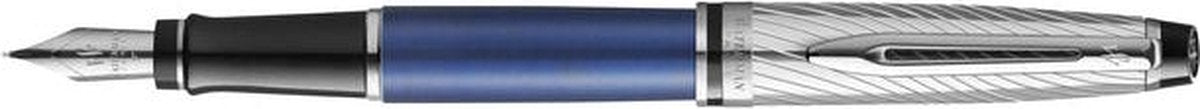Waterman expert deluxe, pluma estilográfica, laca azul metalizado con detalle paladiado, punta mediana con paladio